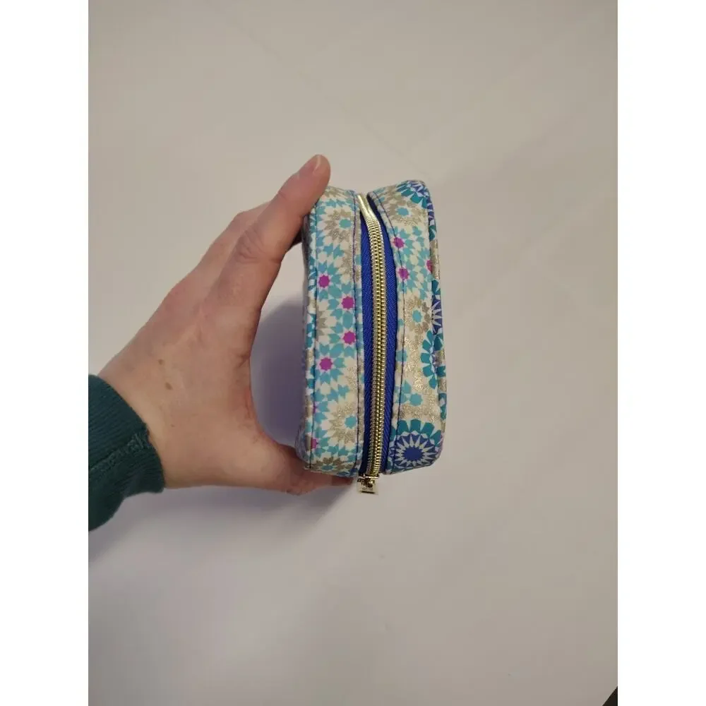 Estee Lauder Makeup Cosmetic Bag Mandala Print Square Blue Gold Pink